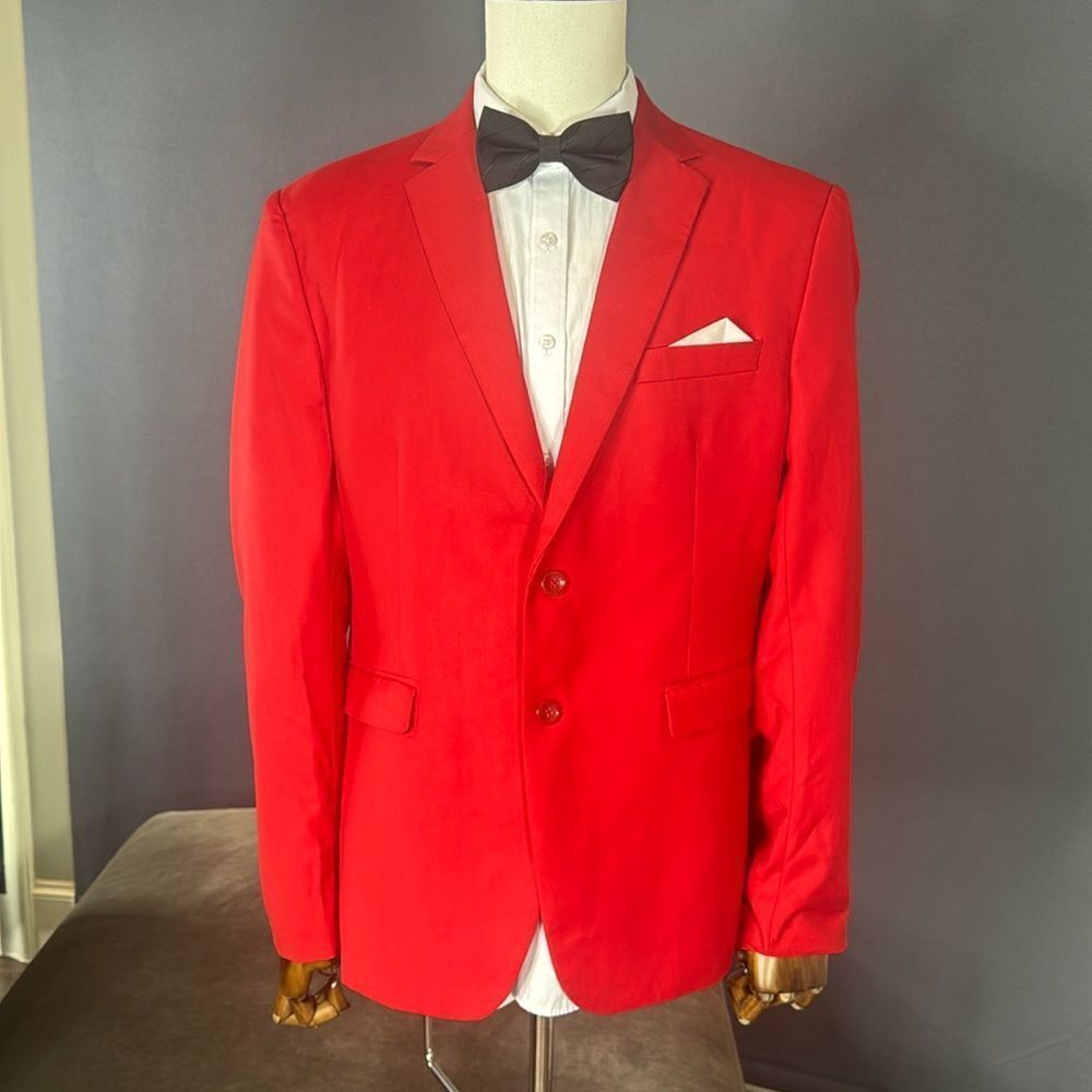 Men’s Red Slim Fit Suit Jacket Blazer Prom Party Formal Size 42 NWOT